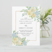Rustic White Rose Blue Hydrangea Floral Wedding Kaart (Staand voorkant)