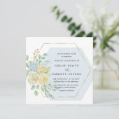 Rustic White Rose Blue Hydrangea Square Wedding Kaart (Staand voorkant)