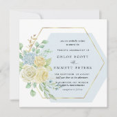Rustic White Rose Blue Hydrangea Square Wedding Kaart (Voorkant)