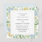 Rustic White Rose Blue Hydrangea Square Wedding Kaart (Voorkant / Achterkant)