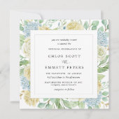 Rustic White Rose Blue Hydrangea Square Wedding Kaart (Voorkant)
