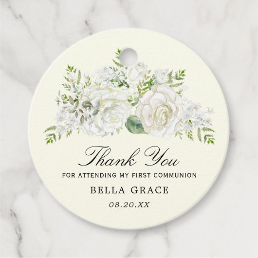 Rustic White Rose Floral First Community Hartelijk Bedankjes Labels (Voorkant)