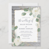 Rustic White Rose Gold Floral Greenery Wedding Kaart (Voorkant)