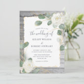 Rustic White Rose Gold Floral Greenery Wedding Kaart (Staand voorkant)