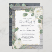 Rustic White Rose Gold Floral Greenery Wedding Kaart (Voorkant / Achterkant)