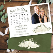 Rustic White Roses Boho Calendar & Photo Wedding Save The Date
