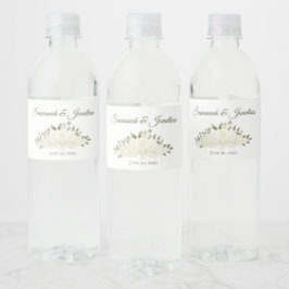 Rustic White Roses & Greenery Bouquet Wedding Waterfles Etiket