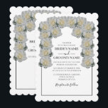 Rustic White Roses Wedding Invitations Kaart<br><div class="desc">Dit ontwerp is uitgerust met rozenwitte rozen. De witte rozen worden gecomplimenteerd door een elegante zwarte rand. De witte tinten van het roos bloemen creëer een roestachtige bloementuin van het land. Elegant huwelijksuitnodigingsontwerp met moderne elementen. Er zijn ook overeenkomende trouwbenodigdheden en andere huwelijksuitnodigingsformaten beschikbaar.</div>