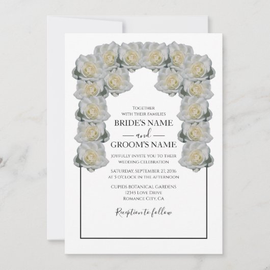 Rustic White Roses Wedding Invitations Kaart (Voorkant)