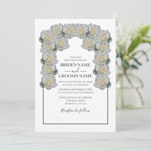 Rustic White Roses Wedding Invitations Kaart (Staand voorkant)