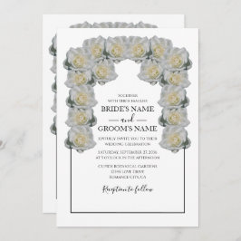 Rustic White Roses Wedding Invitations Kaart