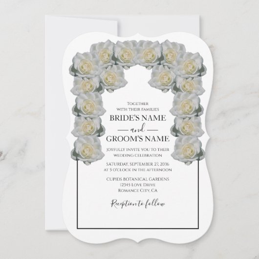 Rustic White Roses Wedding Invitations Kaart (Voorkant)