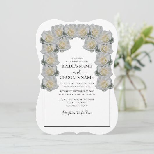 Rustic White Roses Wedding Invitations Kaart (Staand voorkant)