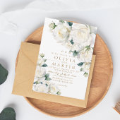 Rustic White Roses Wedding Kaart