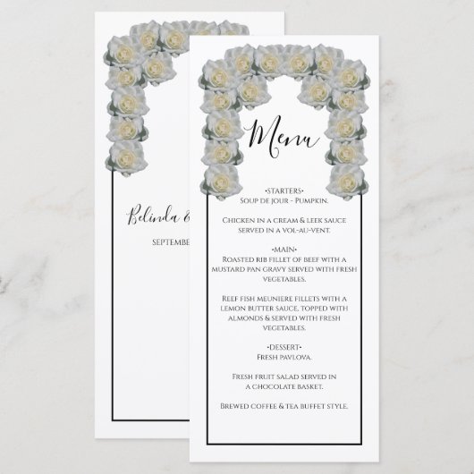 Rustic White Roses Wedding Menu (Voorkant / Achterkant)