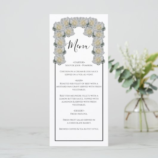 Rustic White Roses Wedding Menu (Staand voorkant)