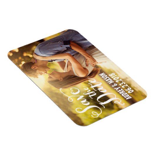 Rustic White Script Wedding Photo Save the Date Magneet (Rechterzijde)