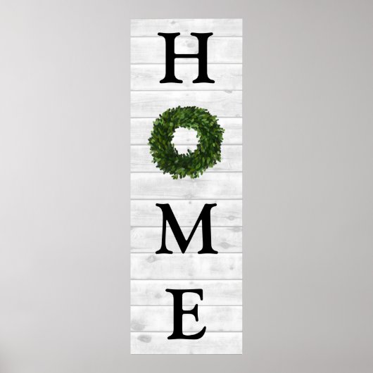 Rustic White Shiplap Wood Home Boxwood Wreate Poster (Voorkant)