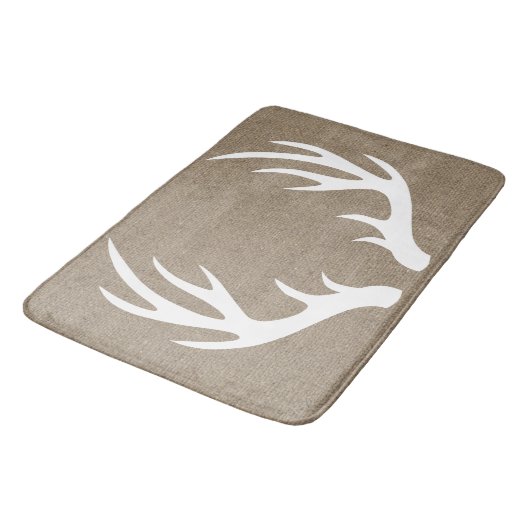 Rustic White Silhouetted Deer Antlers Faux Burlap Badmat (Gekanteld)
