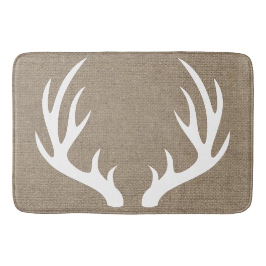 Rustic White Silhouetted Deer Antlers Faux Burlap Badmat (Voorkant)