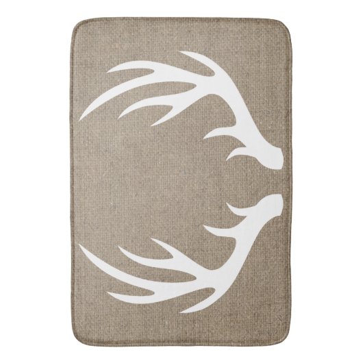 Rustic White Silhouetted Deer Antlers Faux Burlap Badmat (Voorkant Verticaal)