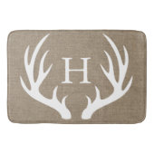 Rustic White Silhouetted Deer Antlers Faux Burlap Badmat (Voorkant)