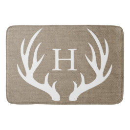 Rustic White Silhouetted Deer Antlers Faux Burlap Badmat