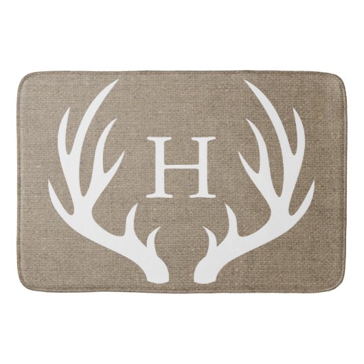 Rustic White Silhouetted Deer Antlers Faux Burlap Badmat (Voorkant)