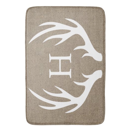 Rustic White Silhouetted Deer Antlers Faux Burlap Badmat (Voorkant Verticaal)