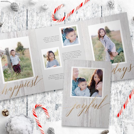 Rustic White Wash Wood Drievoudig Holiday Fotokaar Drieluik Uitnodiging