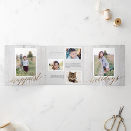 Rustic White Wash Wood Drievoudig Holiday Fotokaar Drieluik Uitnodiging