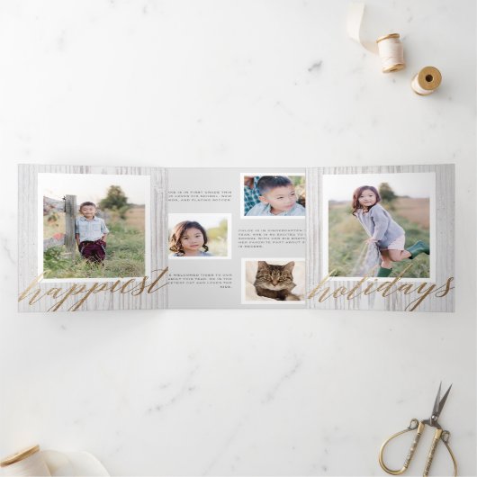 Rustic White Wash Wood Drievoudig Holiday Fotokaar Drieluik Uitnodiging (Binnen)