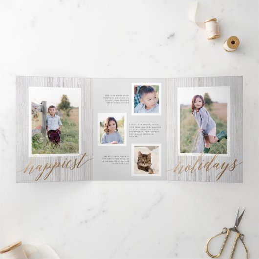 Rustic White Wash Wood Drievoudig Holiday Fotokaar Drieluik Uitnodiging (Binnen)