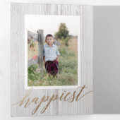 Rustic White Wash Wood Drievoudig Holiday Fotokaar Drieluik Uitnodiging (Binnenzijde eerst)