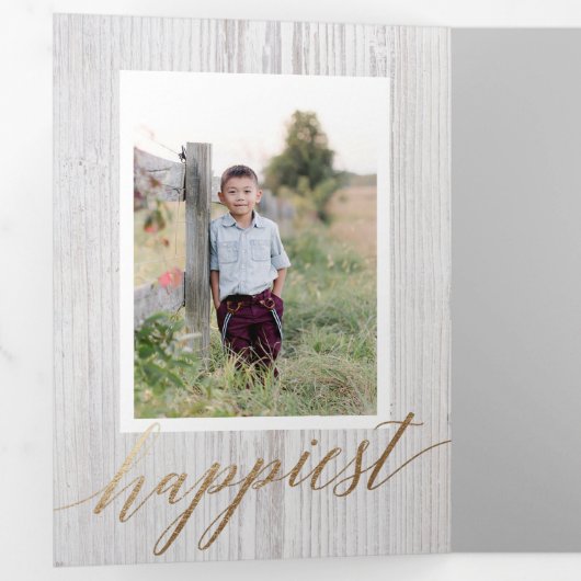 Rustic White Wash Wood Drievoudig Holiday Fotokaar Drieluik Uitnodiging (Binnenzijde eerst)