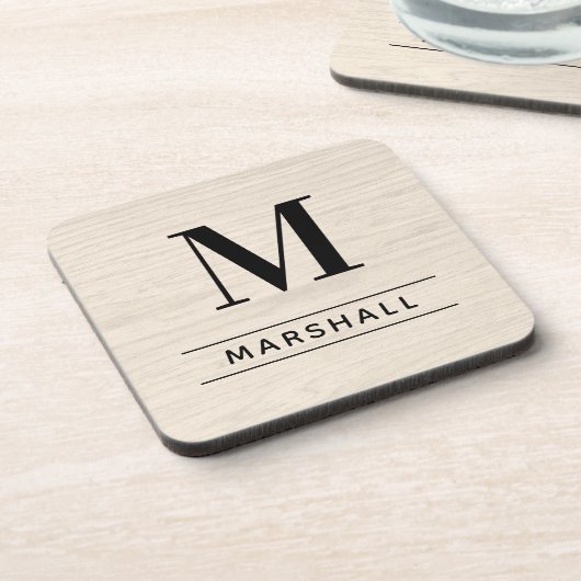 Rustic White Washing Wood Custom Monogram Initiaal Bier Onderzetter (Linkerzijde)