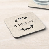 Rustic White Washing Wood Laurel Achternaam Monogr Bier Onderzetter (Linkerzijde)