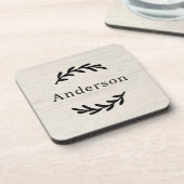 Rustic White Washing Wood Laurel Achternaam Monogr Bier Onderzetter (Linkerzijde)