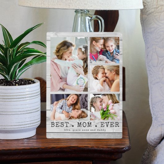 Rustic White Wood BEST MOM OOIT Photo Collage Fotoplaat