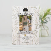 Rustic White Wood Botanical Photo Graduparty Kaart (Staand voorkant)