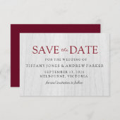Rustic White Wood Burgundy Wedding Save the date (Voorkant / Achterkant)