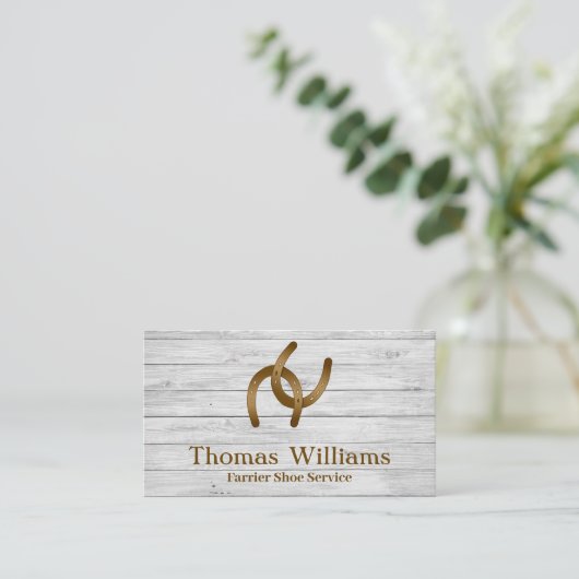 Rustic White Wood Equestrian Horse Farrier Service Visitekaartje (Staand voorkant)