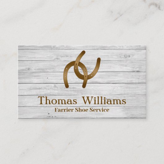 Rustic White Wood Equestrian Horse Farrier Service Visitekaartje (Voorkant)