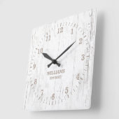 Rustic White Wood Farmhouse Familienaam Vierkante Klok (Hoek)