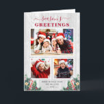 Rustic White Wood Floral Seasons Greetings 3 Foto Feestdagen Kaart<br><div class="desc">Verstuur je groeten van het seizoen met deze "Rustic Birch Bark Mistletoe Happiest Feestdagen 3-Photo Holiday Card". (1) Voor verdere aanpassing, gelieve de "pas verder"verbinding aan en ons ontwerphulpmiddel te gebruiken om deze sjabloon te wijzigen. (2) Als u de voorkeur geeft aan Zelfkleerpapier/matte afwerking, kunt u overwegen het type matte...</div>