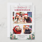 Rustic White Wood Floral Seasons Greetings 3 Foto Feestdagenkaart (Voorkant)