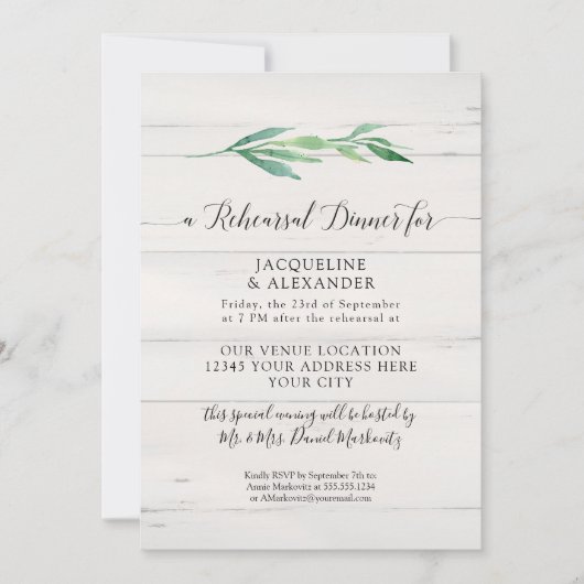 Rustic White Wood Foliage Greenery Waterverf Kaart (Voorkant)