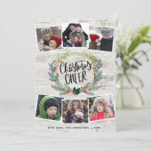 Rustic White Wood Photo Collage Floral Wreate Feestdagenkaart (Staand voorkant)