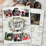 Rustic White Wood Photo Collage Floral Wreate Feestdagenkaart<br><div class="desc">Stuur met deze kerstkaart vakantiewensen en groeten naar je geliefden. Deze kaart is voorzien van zes (6) van uw favoriete familiefoto's in een eenvoudige collage lay-out en voegt een extra familiefoto toe aan de achterzijde in een superwitte houten achtergrond. Verkrijgbaar als een platte kaart, gevouwen kaart, briefkaart en flexibele fotomagneet....</div>