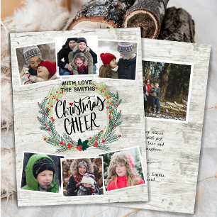 Rustic White Wood Photo Collage Floral Wreate Feestdagenkaart